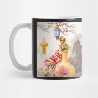 Monkeys in chinoiserie landscape Mug